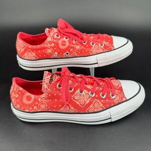 Converse Chuck Taylor All Star Shoes WOMENS Red Orange Bandana Print Lace Up 8